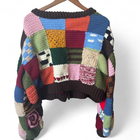 Handmade Crochet Granny Square Patchwork Cardigan Colorful Boho Sweater M - Picture 2 of 8